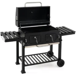 Holzkohlegrill mit Deckel Grillwagen mit Rädern & Abdeckhaube Kugelgrill mit Deckelthermometer