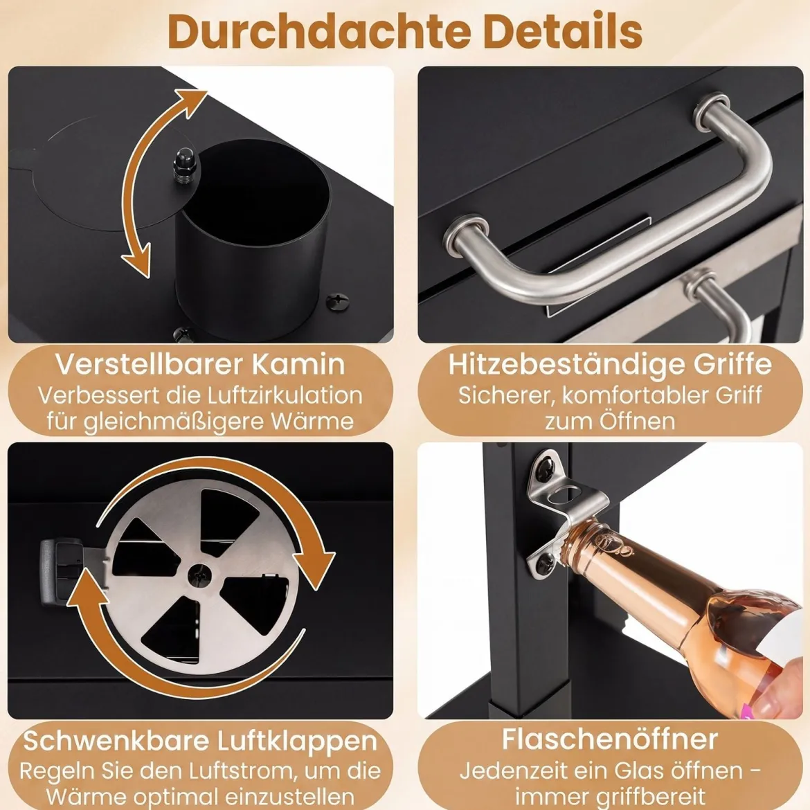 Holzkohlegrill Outdoor Grillwagen mit 2 Seitentischen Großer Räuchergrill mit Rollen