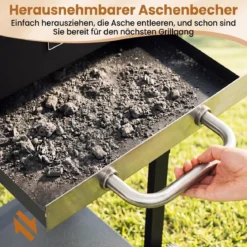 Holzkohlegrill Outdoor Grillwagen mit 2 Seitentischen Großer Räuchergrill mit Rollen
