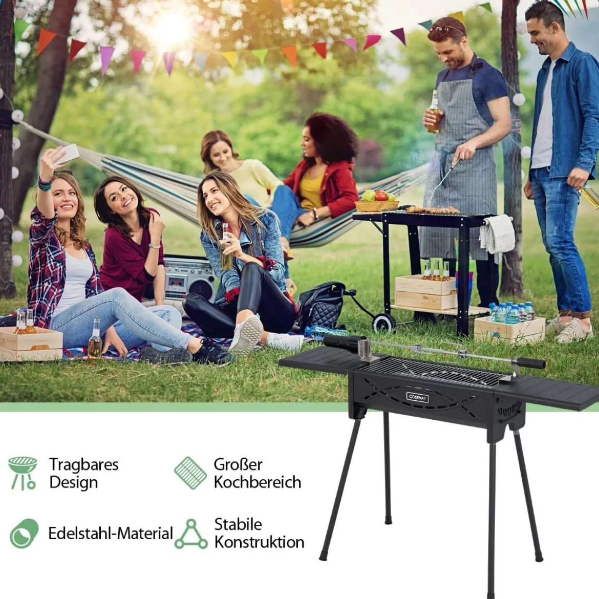 Holzkohlegrill Outdoor-Grill mit Elektrischer Bratgabel Holzkohle-Grillstation für BBQ 108 x 41 x 75 cm