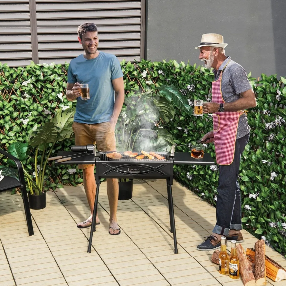Holzkohlegrill Outdoor-Grill mit Elektrischer Bratgabel Holzkohle-Grillstation für BBQ 108 x 41 x 75 cm