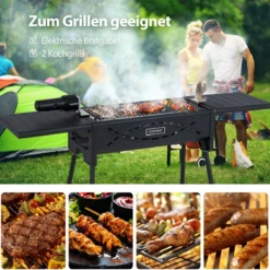 Holzkohlegrill Outdoor-Grill mit Elektrischer Bratgabel Holzkohle-Grillstation für BBQ 108 x 41 x 75 cm