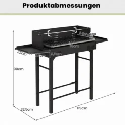Holzkohlegrill Outdoor Tragbarer Campinggrill mit Integriertem Thermometer aus Metall Schwarz