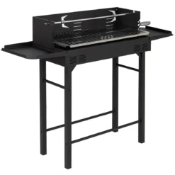 Holzkohlegrill Outdoor Tragbarer Campinggrill mit Integriertem Thermometer aus Metall Schwarz