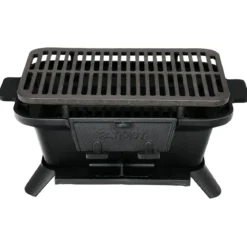 Holzkohlegrill tragbarer gusseiserner Barbecue-Grill BBQ Minigrill Tischgrill für Picknick 2-stufige Grillhöhe 40x27x18cm Schwarz