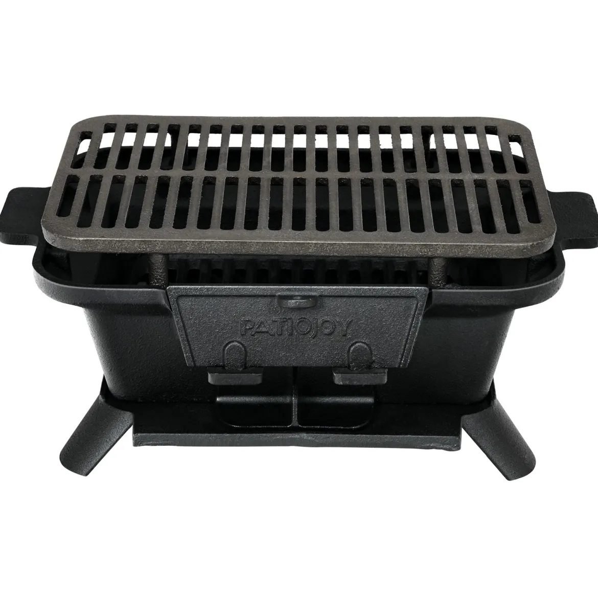 Holzkohlegrill tragbarer gusseiserner Barbecue-Grill BBQ Minigrill Tischgrill für Picknick 2-stufige Grillhöhe 40x27x18cm Schwarz