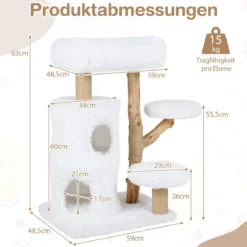 Holz Kratzbaum mit Plüsch Plattformen & 2-stöckiger Katzenhöhle & Jute Kratzsäulen Katzenbaum