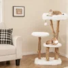 Holz Kratzbaum mit Plüschsitzfläche & 2 Plattformen & Spielball & Kratzpfosten Katzenbaum