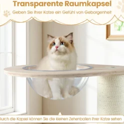 Holz-Kratzbaum 3-stöckiger niedlicher Katzenbaum mit Höhle Raumkapsel Kratzpfosten Holzkugelbahn-Spielzeug Natur