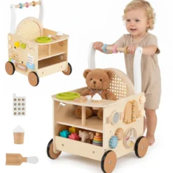 Holz Lauflernwagen mit Abgerundete Kanten für Jungen & Mädchen ab 1 Jahr 35,5 x 31,5 x 50,5 cm