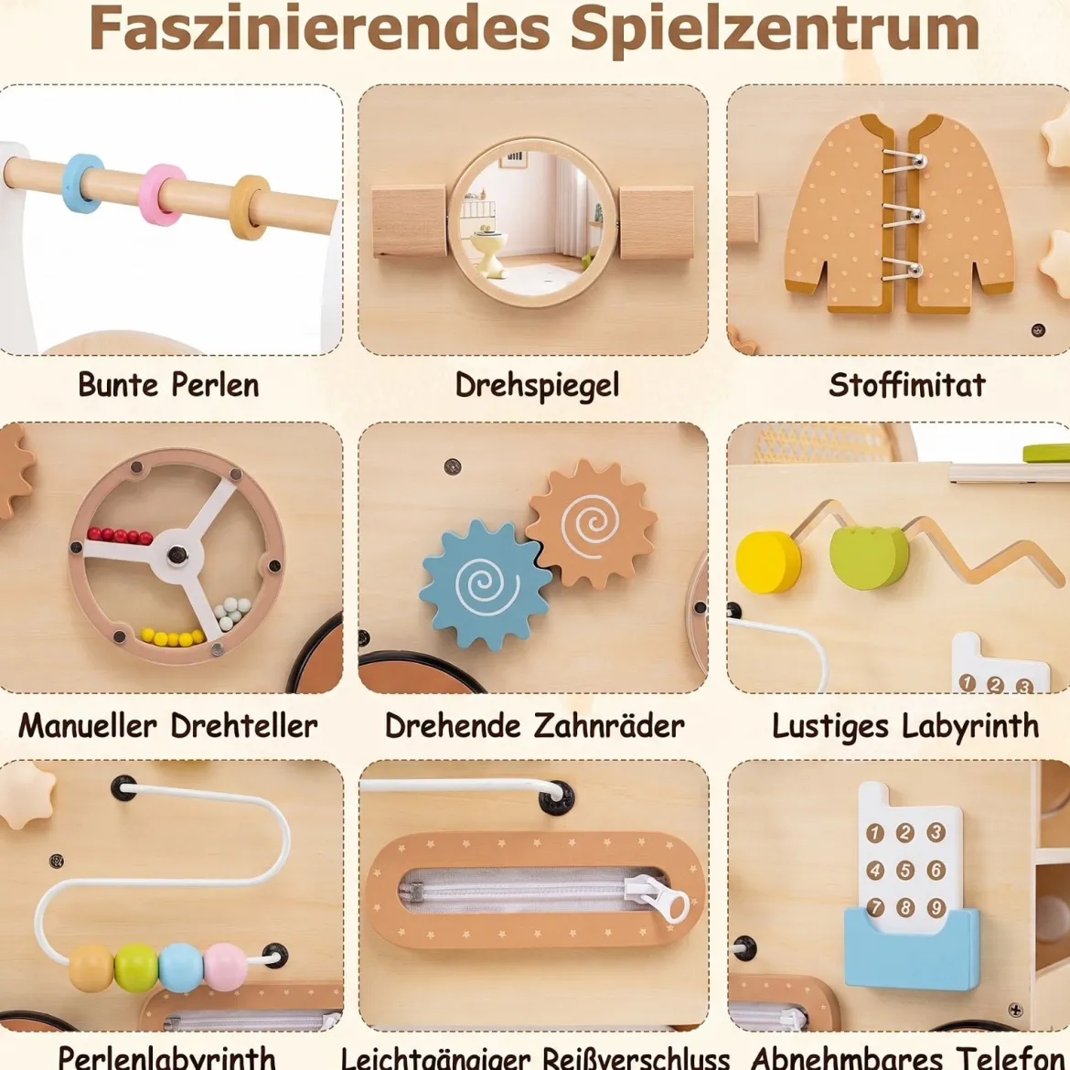 Holz Lauflernwagen mit Abgerundete Kanten für Jungen & Mädchen ab 1 Jahr 35,5 x 31,5 x 50,5 cm