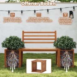 Holz Outdoor Pflanzkasten mit Bank Gartensitz mit 2 Blumenkästen & Rückenlehne Natur