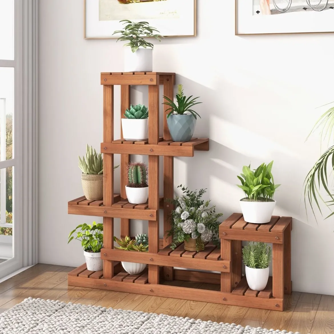 Holz Pflanzenregal mit 6 Ebenen Blumenregal Blumenständer Blumentreppe 90 x 25 x 91,5 cm