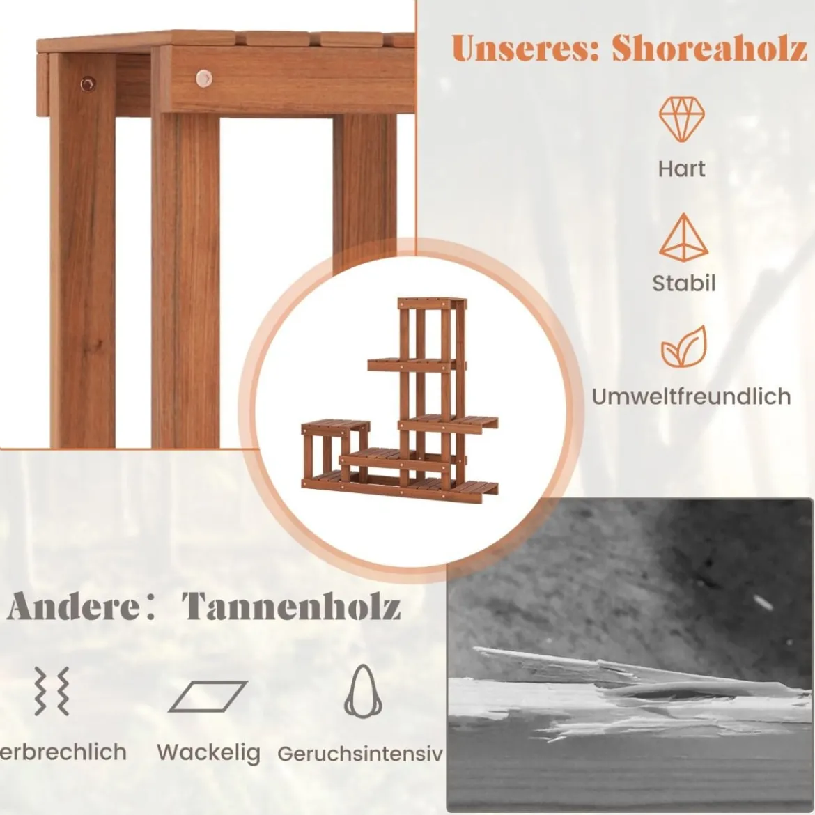 Holz Pflanzenregal mit 6 Ebenen Blumenregal Blumenständer Blumentreppe 90 x 25 x 91,5 cm