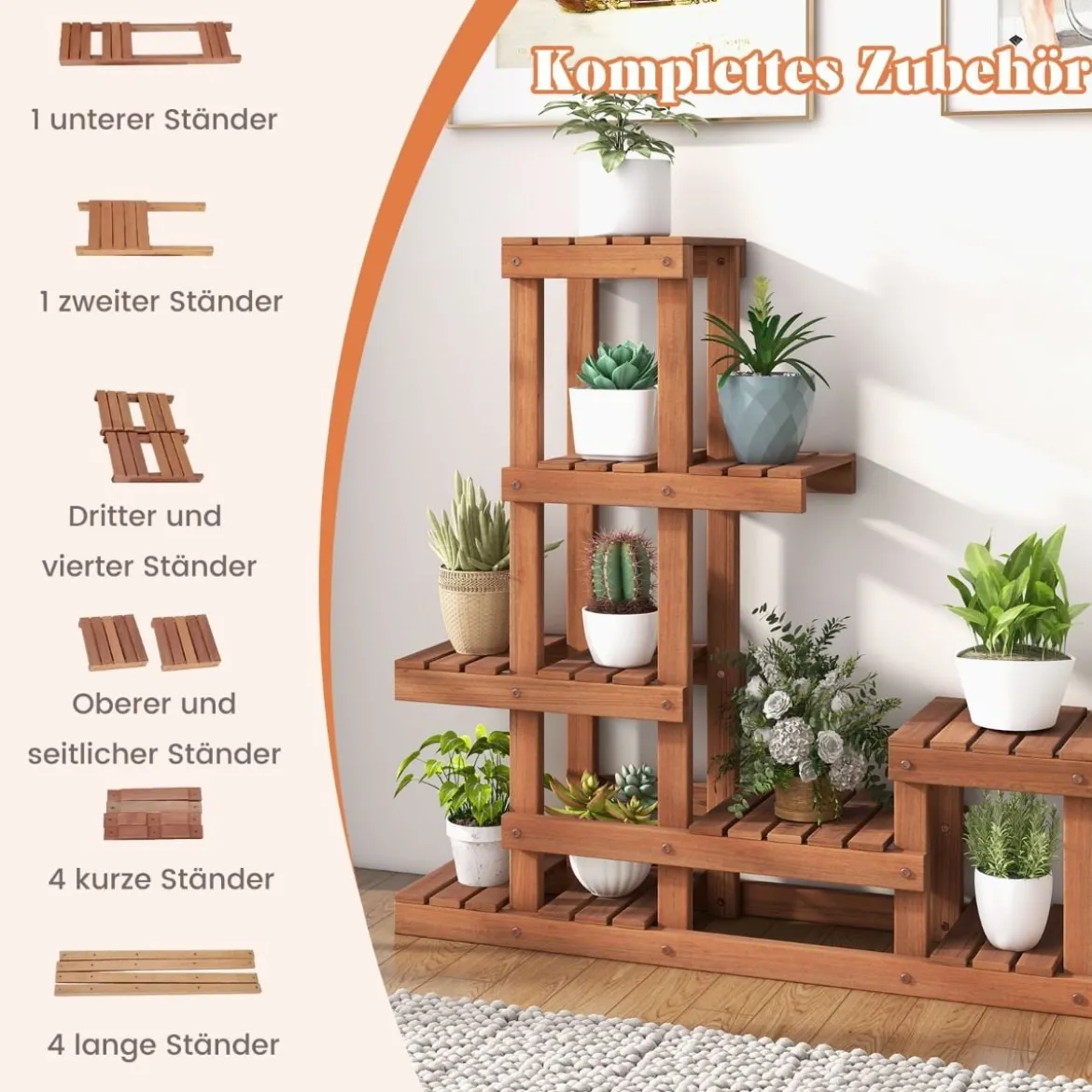 Holz Pflanzenregal mit 6 Ebenen Blumenregal Blumenständer Blumentreppe 90 x 25 x 91,5 cm
