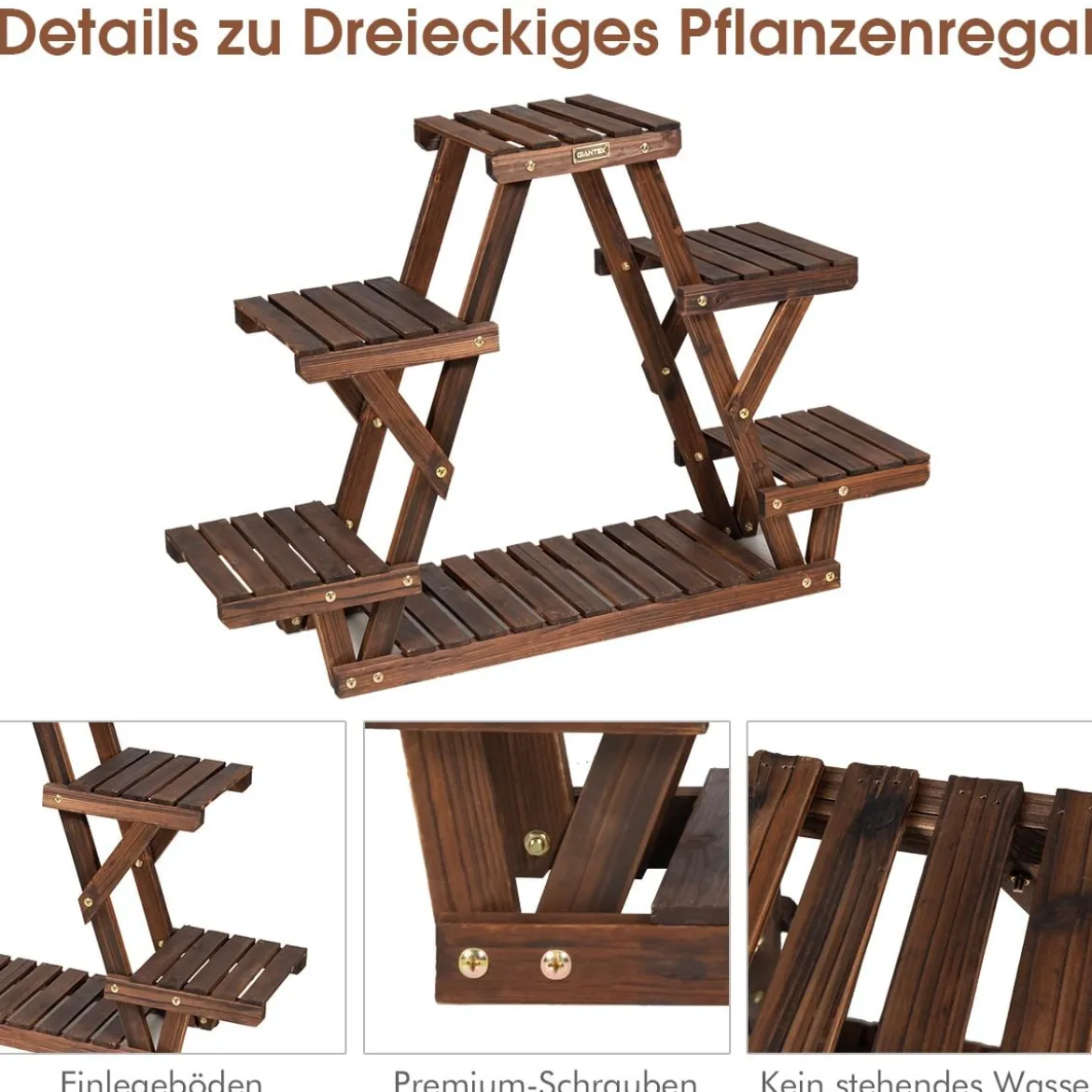 Holz-Pflanzenständer Dreieckiges Pflanzenregal für 6 Töpfe 99 x 25 x 64,5 cm Braun