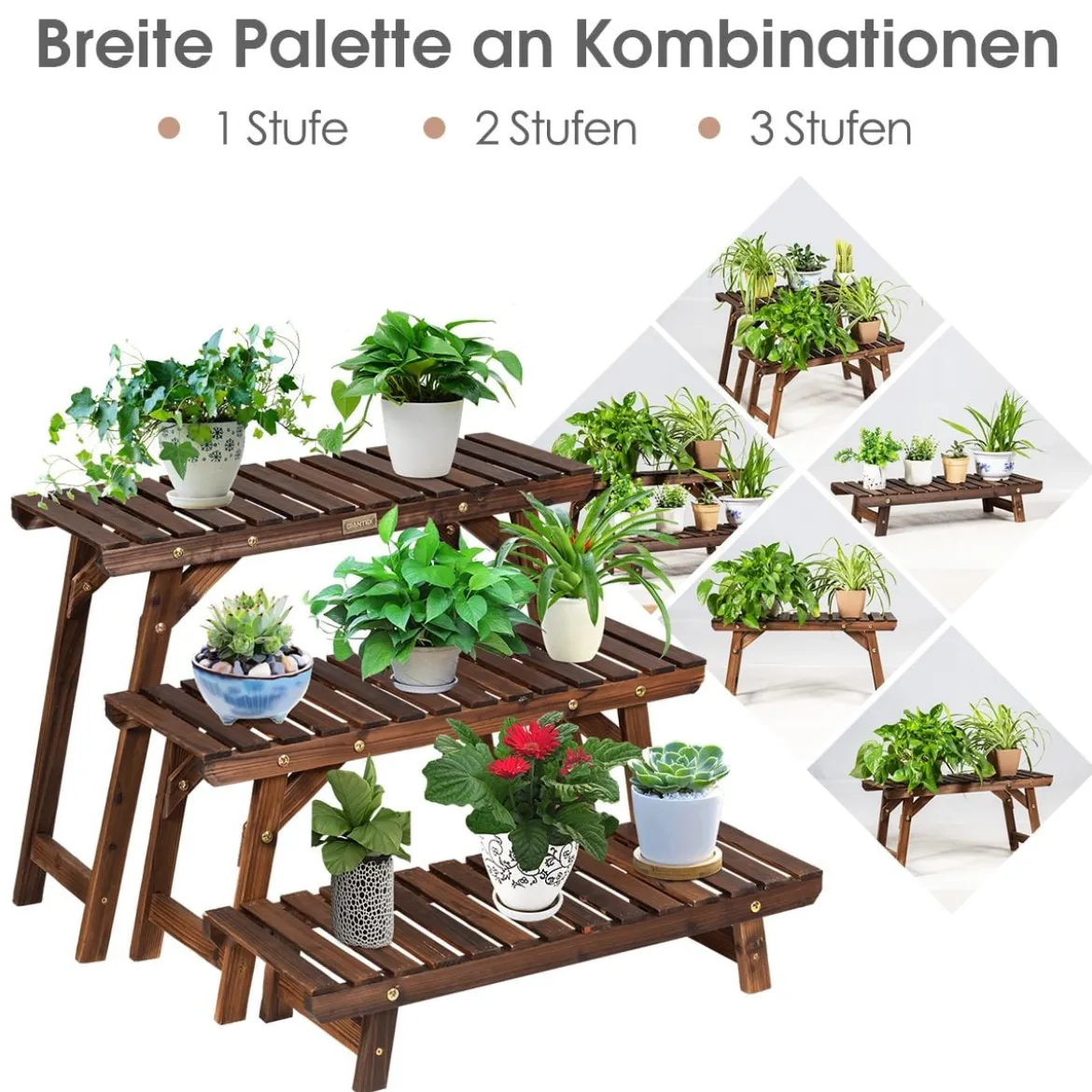 Holz-Pflanzenständer 3-stufiges Eck-Pflanzenregal 3tlg. Blumenständer Braun