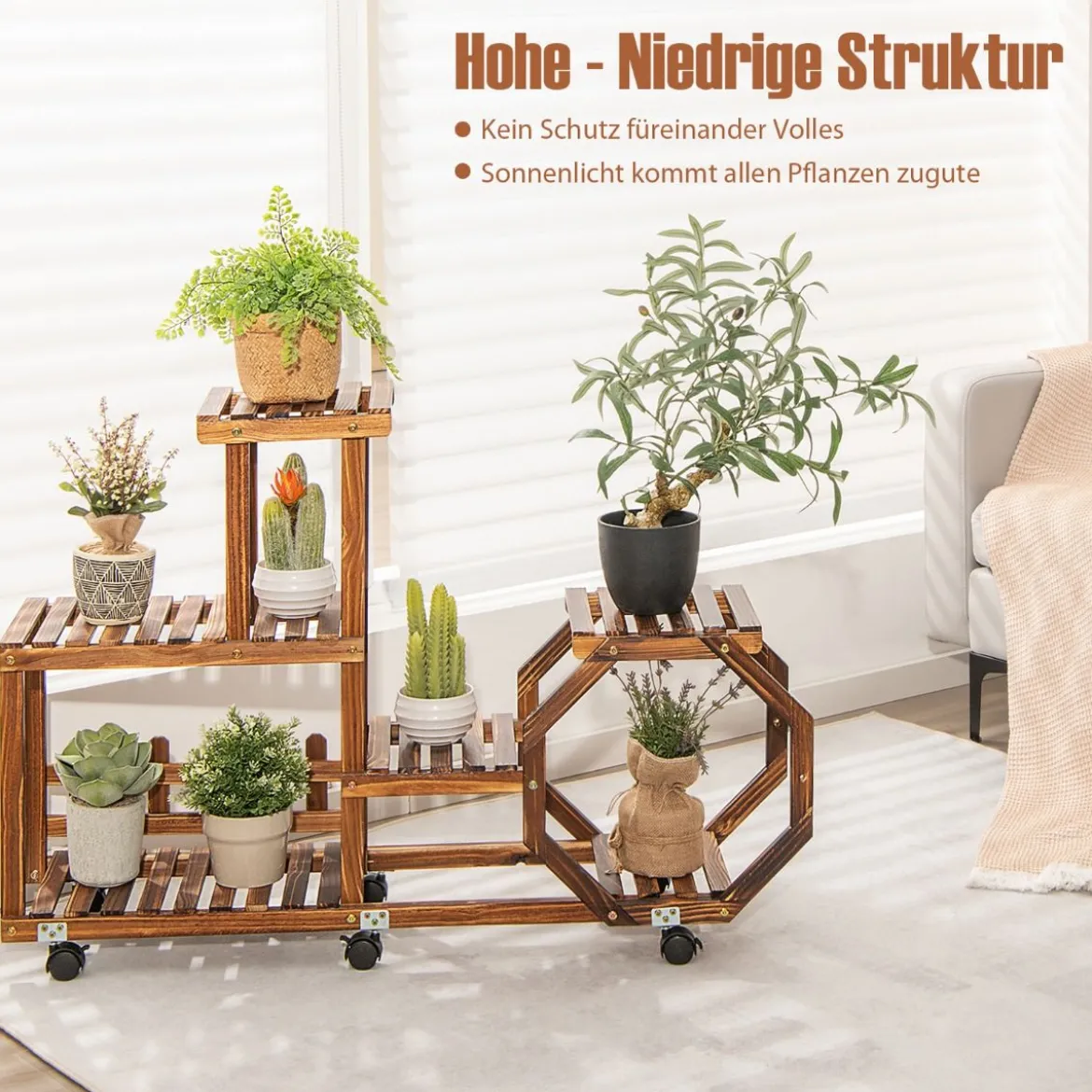 Holzregal zum Ausstellen Bewegliches Blumenregal 87,5 x 29 x 102,5 cm Natur