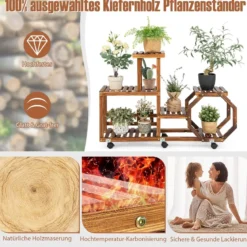 Holzregal zum Ausstellen Bewegliches Blumenregal 87,5 x 29 x 102,5 cm Natur