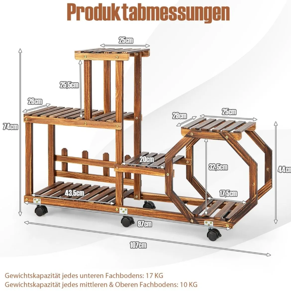 Holzregal zum Ausstellen Bewegliches Blumenregal 87,5 x 29 x 102,5 cm Natur