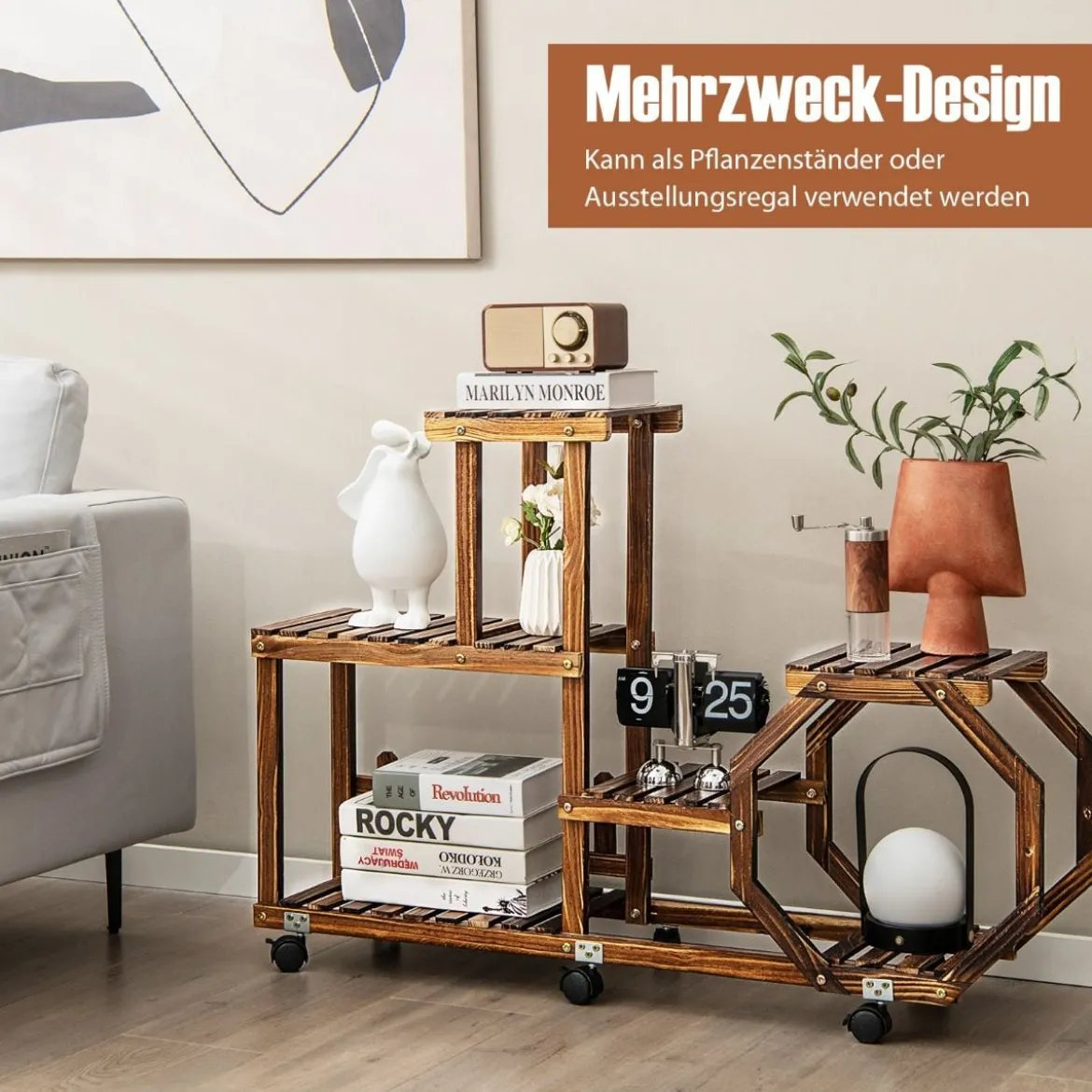 Holzregal zum Ausstellen Bewegliches Blumenregal 87,5 x 29 x 102,5 cm Natur