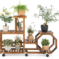 Holzregal zum Ausstellen Bewegliches Blumenregal 87,5 x 29 x 102,5 cm Natur