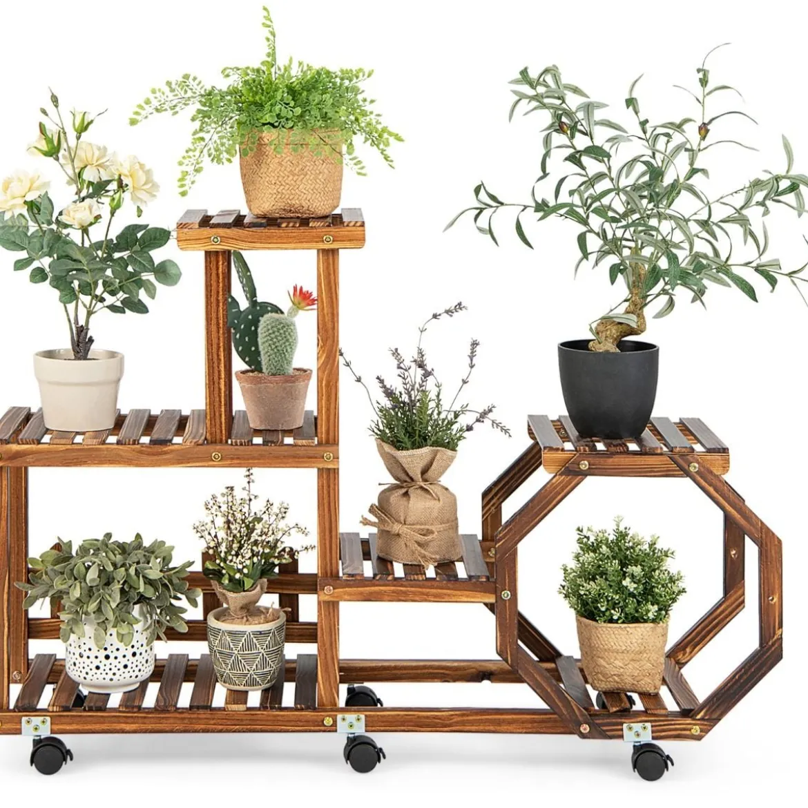 Holzregal zum Ausstellen Bewegliches Blumenregal 87,5 x 29 x 102,5 cm Natur