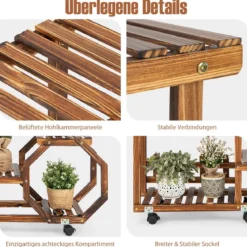 Holzregal zum Ausstellen Bewegliches Blumenregal 87,5 x 29 x 102,5 cm Natur