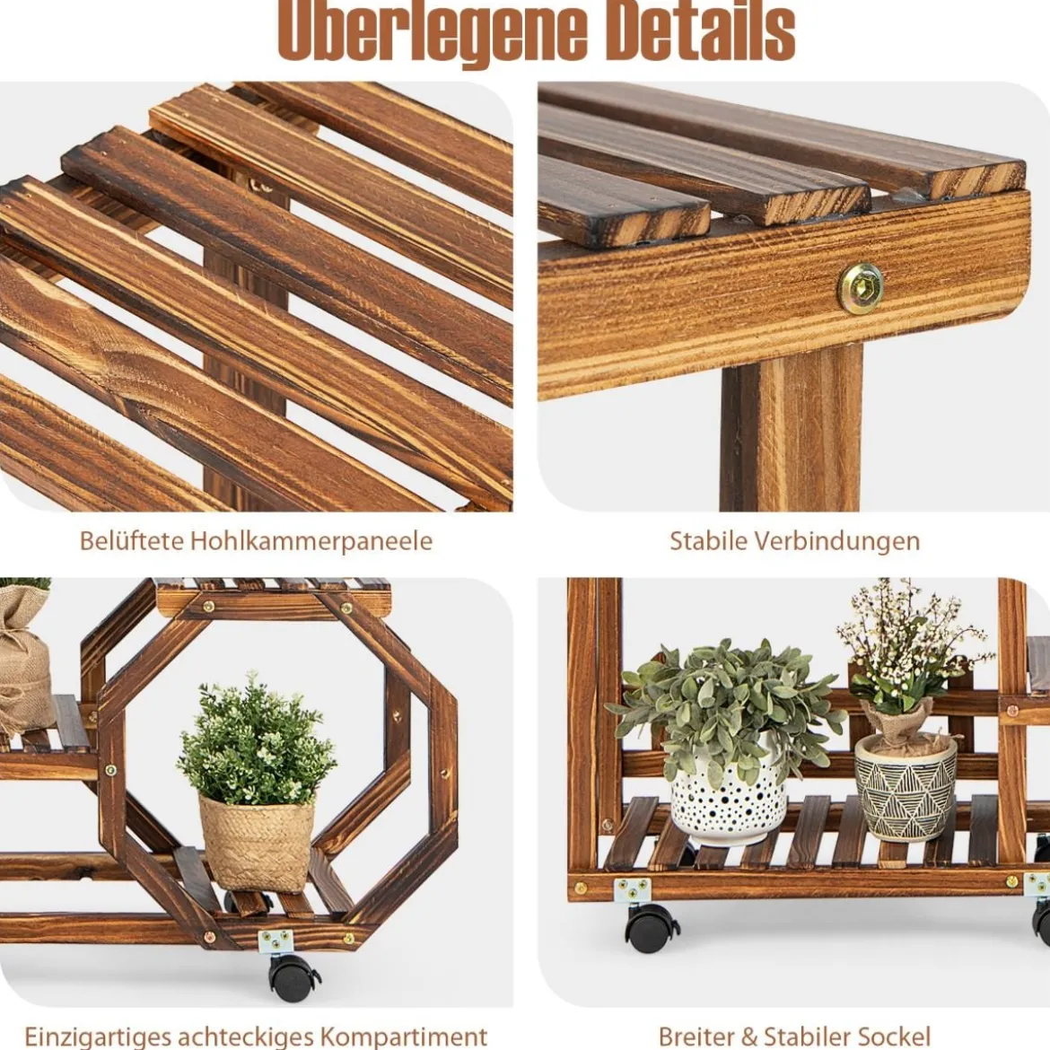 Holzregal zum Ausstellen Bewegliches Blumenregal 87,5 x 29 x 102,5 cm Natur