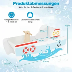 Holz Schaukelboot mit 40° Schaukelbereich & nautischem Design & Rückenlehne Schaukelpferd