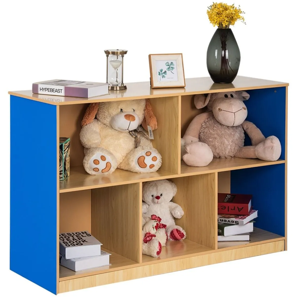 Holzschrank mit 5 offenen Ablagefächern geräumiger Bücher Spielzeug Lagerschrank mit dicken Regalen