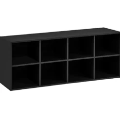 Holz Schuhbank mit Sitzfläche & 8 Offenen Fächern 230kg Belastbar Schuhschrank Schwarz Bücherschrank