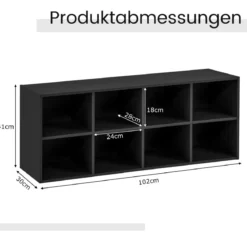 Holz Schuhbank mit Sitzfläche & 8 Offenen Fächern 230kg Belastbar Schuhschrank Schwarz Bücherschrank