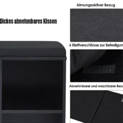 Holz Schuhbank mit Sitzfläche & 10 Offenen Fächern Schuhregal 104 x 30 x 48 cm Schwarz