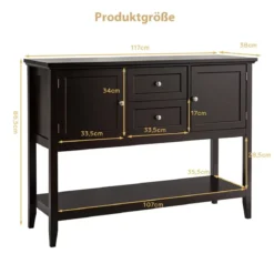 Holz-Sideboard Buffet-Tisch mit unterem Regal Konsolentisch 117 x 38 x 86,5 cm Kaffee