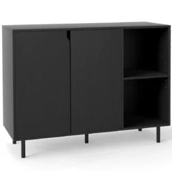 Holz Sideboard mit 4 Fächern & 2 Türen & Verstellbare Ablagen Buffetschrank Küchenschrank Schwarz