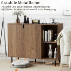 Holz Sideboard mit 4 Fächern & 2 Türen & Verstellbare Ablagen Buffetschrank Natur