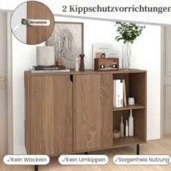Holz Sideboard mit 4 Fächern & 2 Türen & Verstellbare Ablagen Buffetschrank Natur