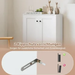 Holz Sideboard mit Türen & Verstellbaren Regalen Buffetschrank Bodenablageschrank Weiß