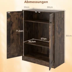 Holz Sideboard mit Türen & Verstellbaren Regalen Buffetschrank Bodenablageschrank Rustikales Braun