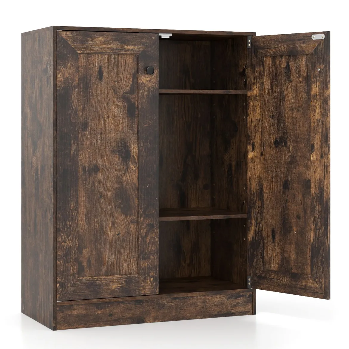 Holz Sideboard mit Türen & Verstellbaren Regalen Buffetschrank Bodenablageschrank Rustikales Braun