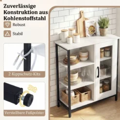 Holz Sideboard mit Tür & Verstellbaren Einlegeböden Küchenschrank Vintage Buffetschrank Weiß