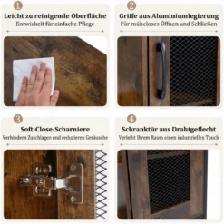 Holz Sideboard mit Tür & Verstellbaren Einlegeböden Küchenschrank Vintage Buffetschrank Braun