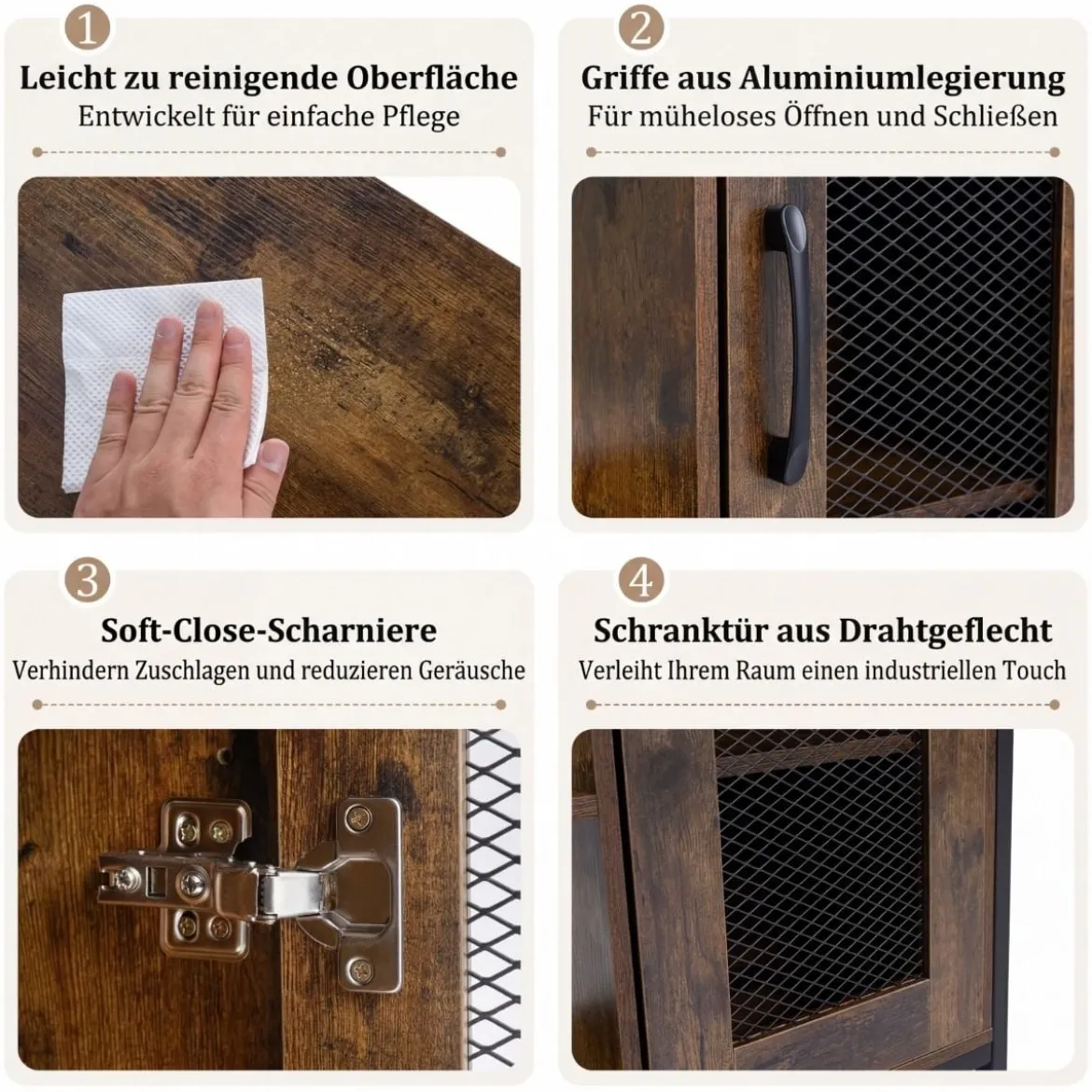 Holz Sideboard mit Tür & Verstellbaren Einlegeböden Küchenschrank Vintage Buffetschrank Braun