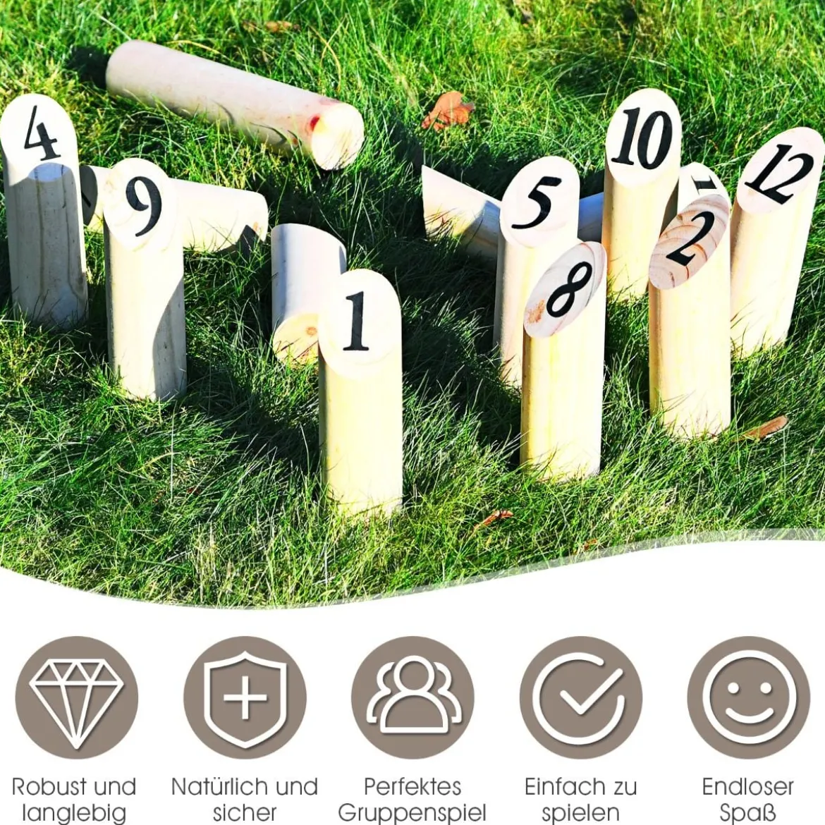 Holzspiel Wurfspiel Zahlen Nordisches Finn Nummern Kubb Kegel Wikinger Familie Spiel