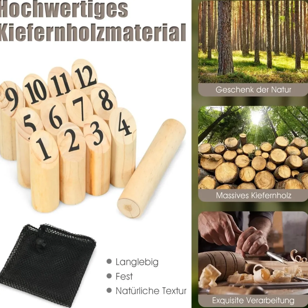 Holzspiel Wurfspiel Zahlen Nordisches Finn Nummern Kubb Kegel Wikinger Familie Spiel