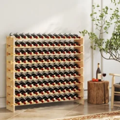 Holz Stapelbares Weinregal für 108 Flaschen mit 9 Ebenen Flaschenregal Weinständer