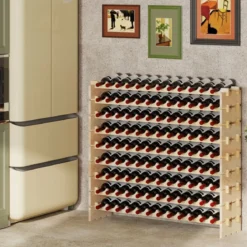 Holz Stapelbares Weinregal für 108 Flaschen mit 9 Ebenen Flaschenregal Weinständer