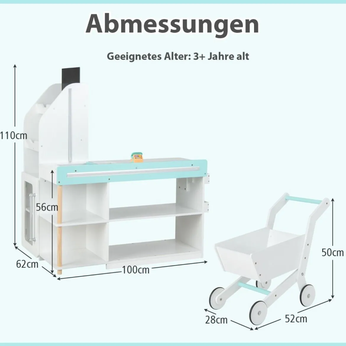 Holz-Supermarkt Spielset mit Kasse & Einkaufswagen & Tafel Spiel Lebensmittelgeschäft