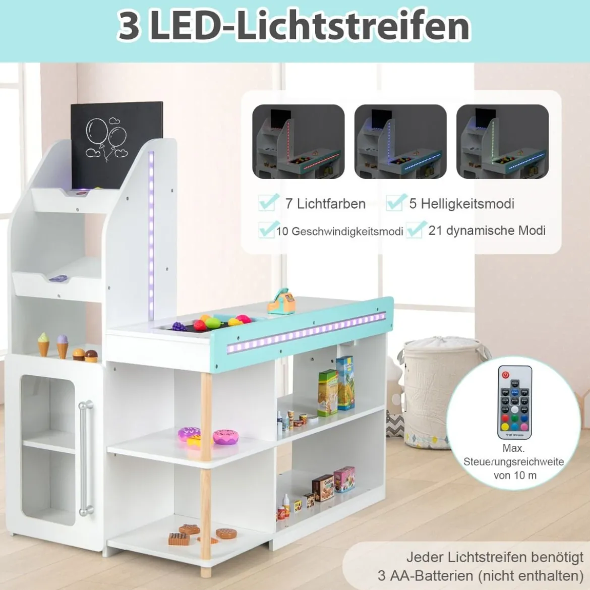 Holz-Supermarkt Spielset mit Kasse & Einkaufswagen & Tafel Spiel Lebensmittelgeschäft